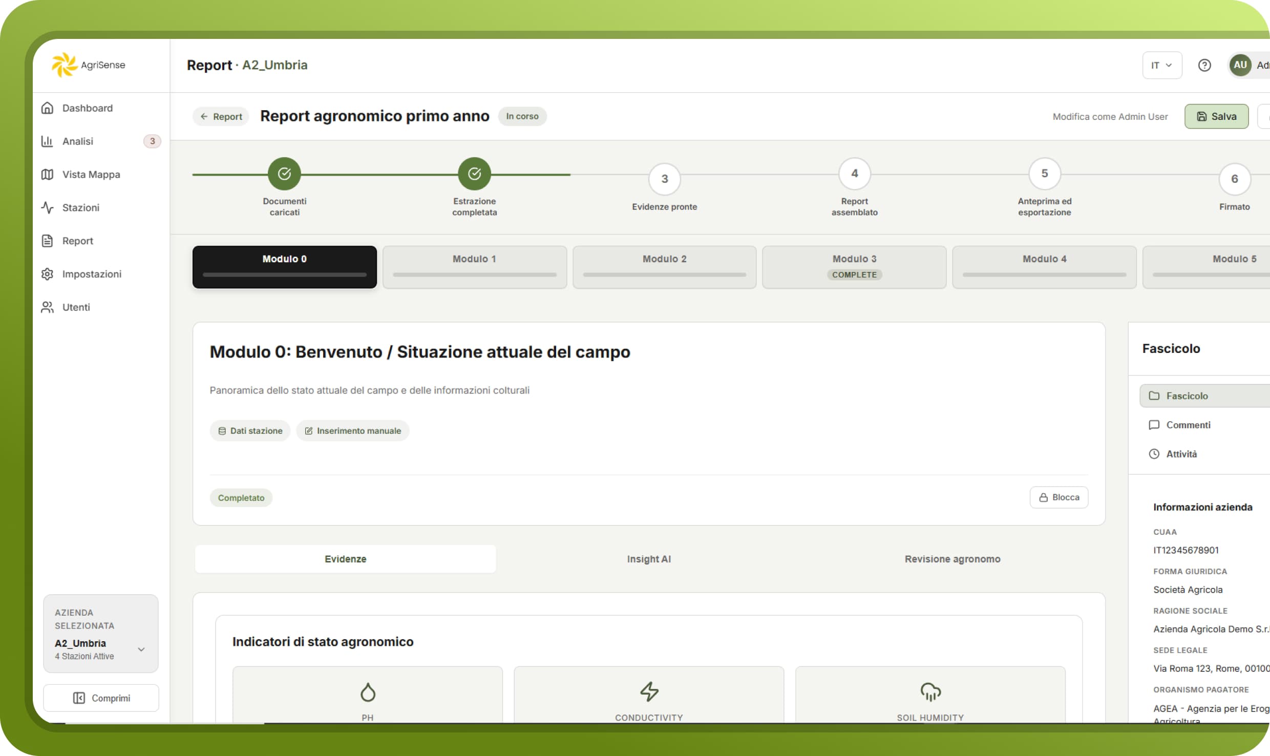 Strumento di compilazione report Agrisense